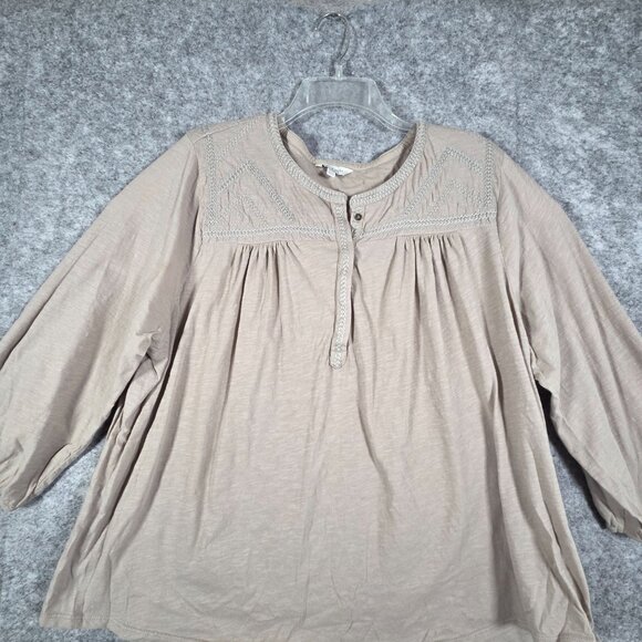 Lucky Brand Women's Long Sleeve Pullover Top Beige Size 2X - Picture 3 of 8